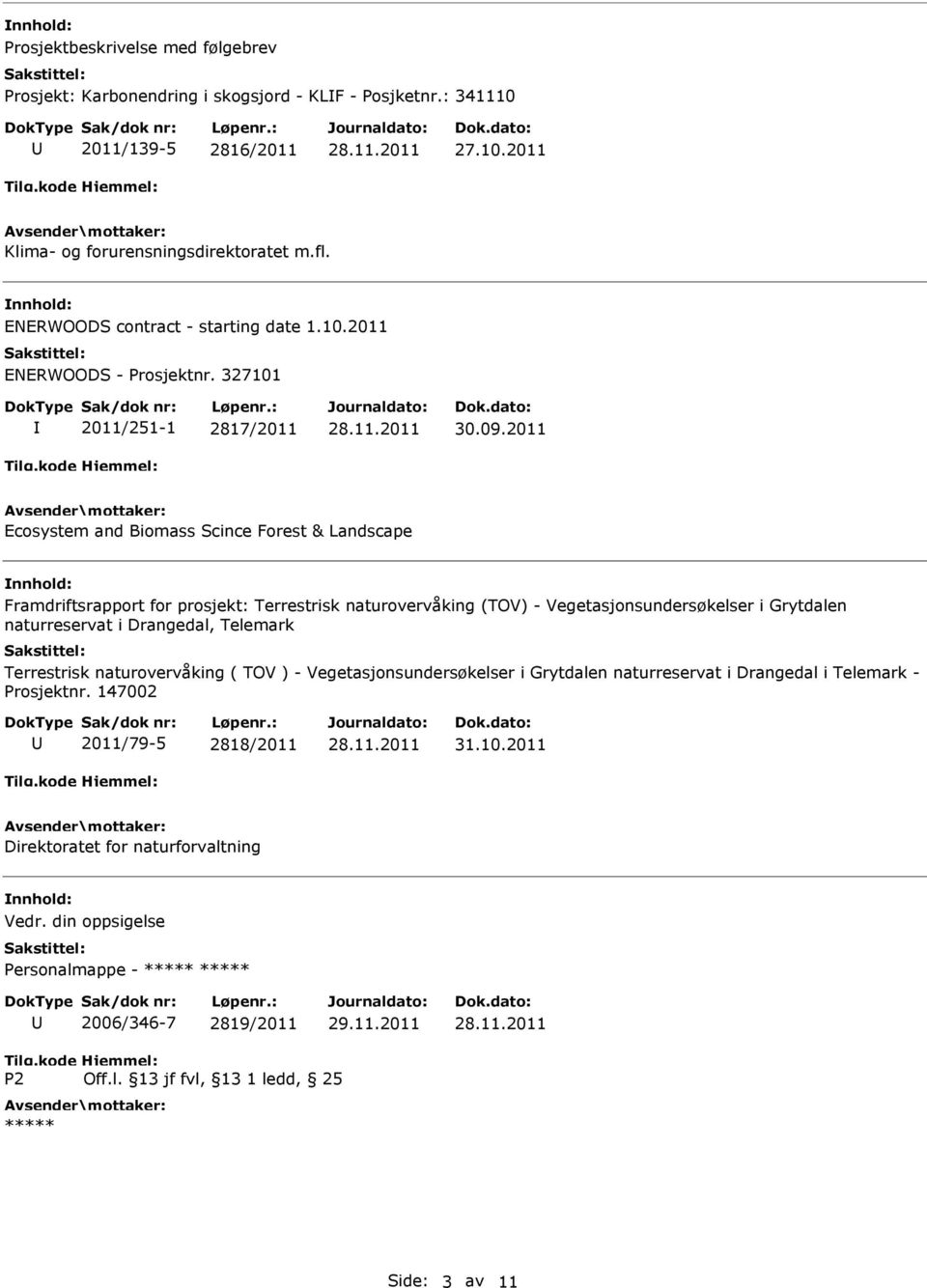 2011 Ecosystem and Biomass Scince Forest & Landscape Framdriftsrapport for prosjekt: Terrestrisk naturovervåking (TOV) - Vegetasjonsundersøkelser i Grytdalen naturreservat i Drangedal, Telemark