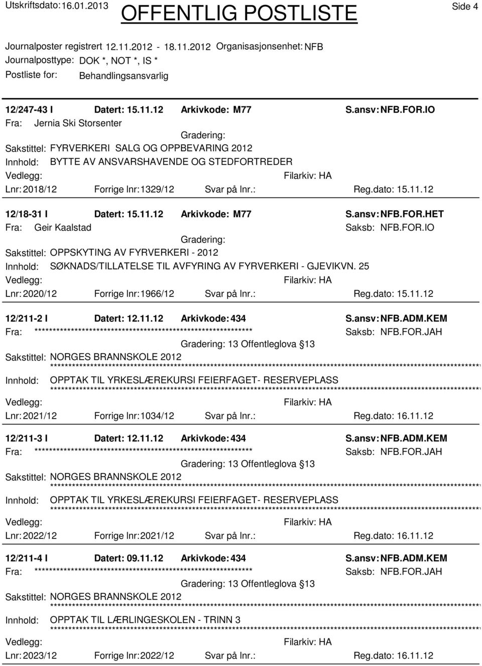 dato: 15.11.12 12/18-31 I Datert: 15.11.12 Arkivkode: M77 Fra: Geir Kaalstad Saksb: NFB.FOR.