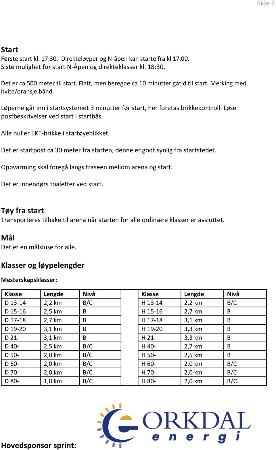 Løse postbeskrivelser ved start i startbås. Alle nuller EKT-brikke i startøyeblikket. Det er startpost ca 30 meter fra starten, denne er godt synlig fra startstedet.