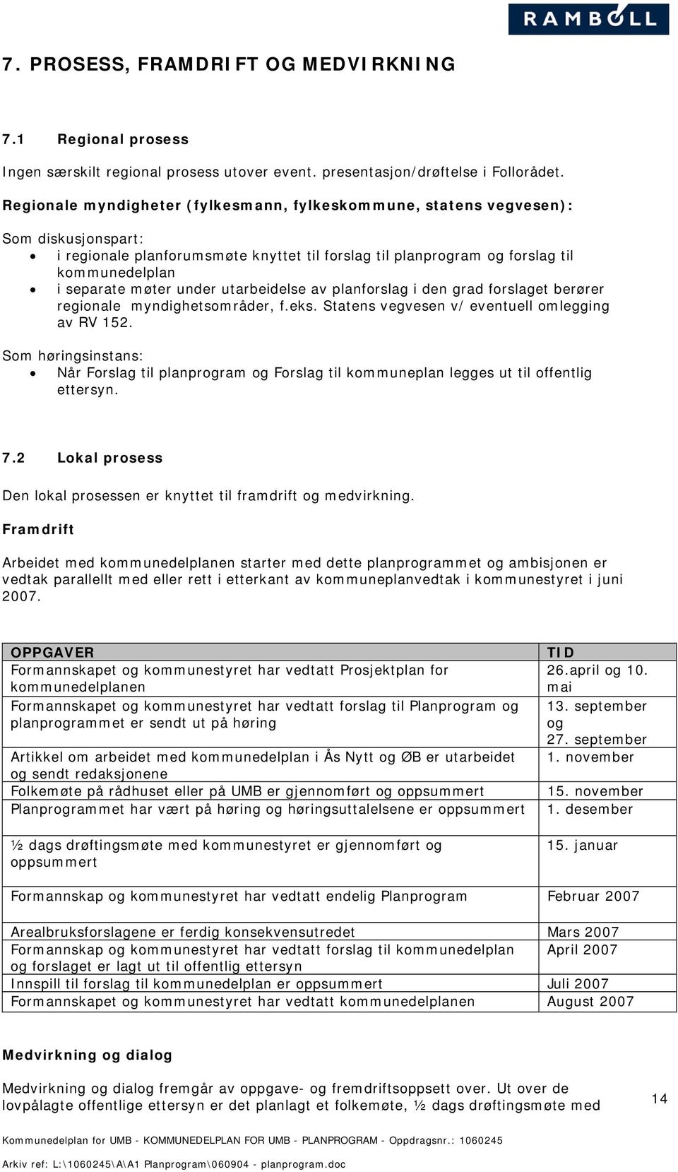 under utarbeidelse av planforslag i den grad forslaget berører regionale myndighetsområder, f.eks. Statens vegvesen v/ eventuell omlegging av RV 152.