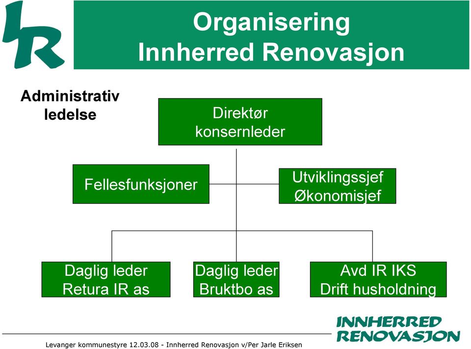 Fellesfunksjoner Utviklingssjef Økonomisjef Daglig