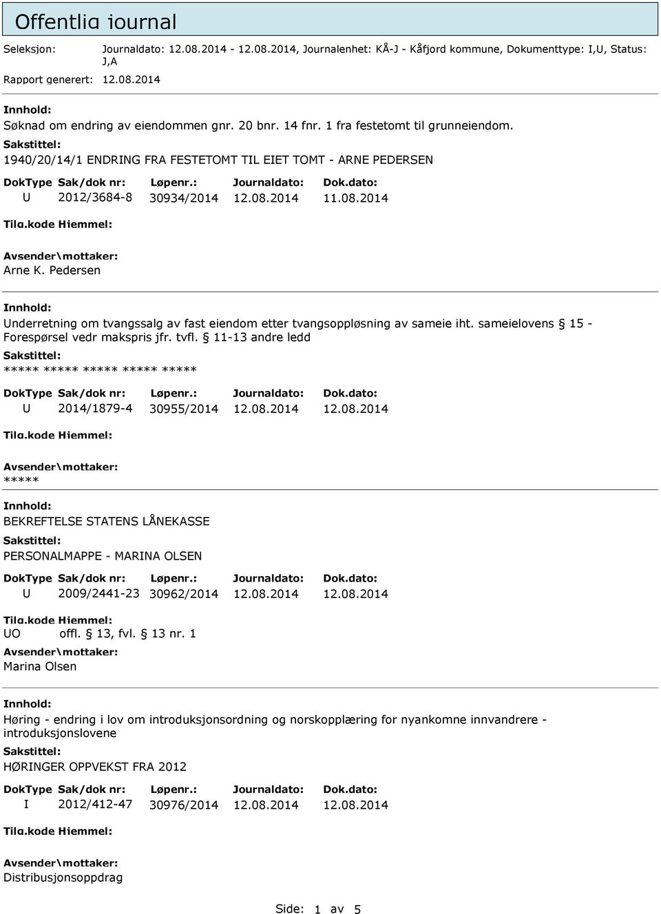 Pedersen nderretning om tvangssalg av fast eiendom etter tvangsoppløsning av sameie iht. sameielovens 15 - Forespørsel vedr makspris jfr. tvfl.