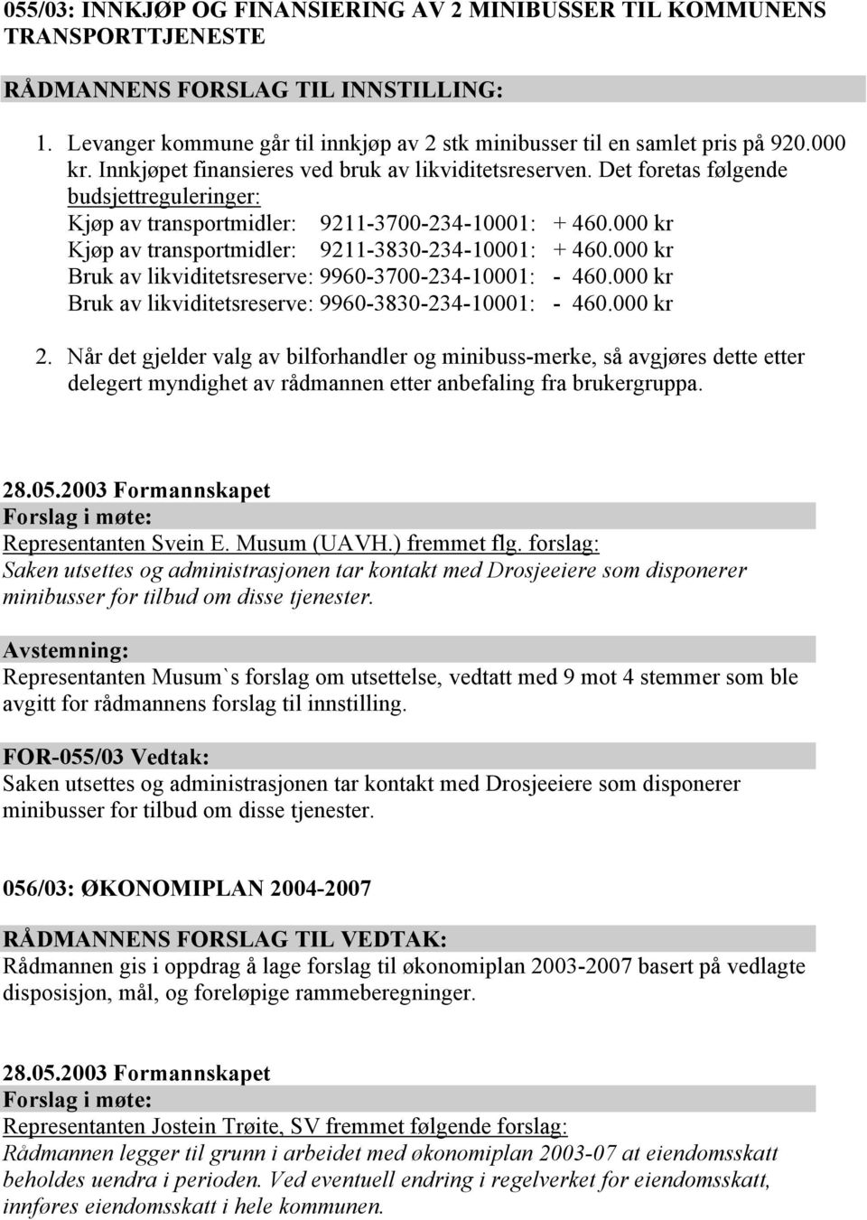 000 kr Kjøp av transportmidler: 9211-3830-234-10001: + 460.000 kr Bruk av likviditetsreserve: 9960-3700-234-10001: - 460.000 kr Bruk av likviditetsreserve: 9960-3830-234-10001: - 460.000 kr 2.