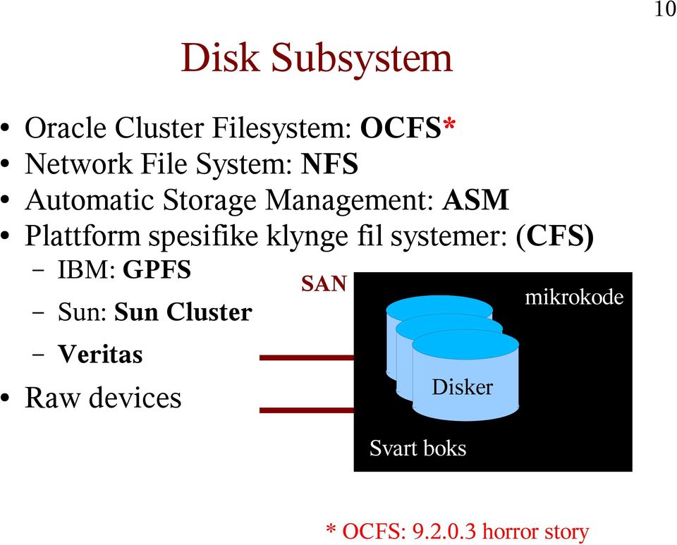 klynge fil systemer: (CFS) IBM: GPFS Sun: Sun Cluster Veritas Raw