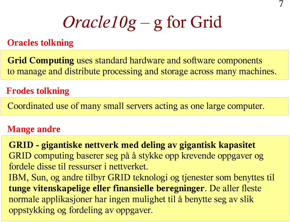 Mange andre GRID - gigantiske nettverk med deling av gigantisk kapasitet GRID computing baserer seg på å stykke opp krevende oppgaver og fordele disse til ressurser i