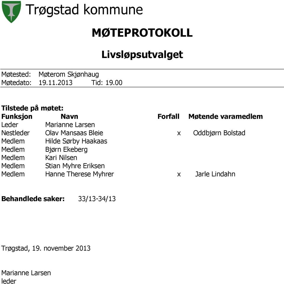 Larsen Nestleder Olav Mansaas Bleie x Oddbjørn Bolstad Medlem Hilde Sørby Haakaas Medlem Bjørn Ekeberg Medlem