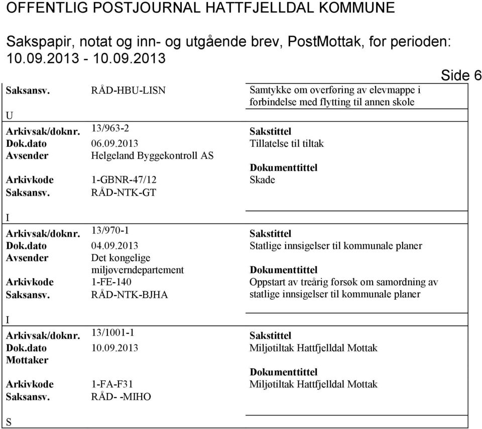 skole Arkivsak/doknr. 13/970-1 Sakstittel Dok.dato 04.09.