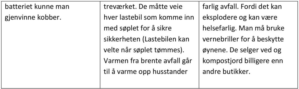 når søplet tømmes). Varmen fra brente avfall går til å varme opp husstander farlig avfall.