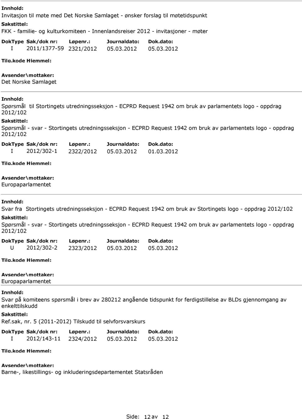 parlamentets logo - oppdrag 2012/102 2012/302-1 2322/2012 Europaparlamentet Svar fra Stortingets utredningsseksjon - ECPRD Request 1942 om bruk av Stortingets logo - oppdrag 2012/102 Spørsmål - svar