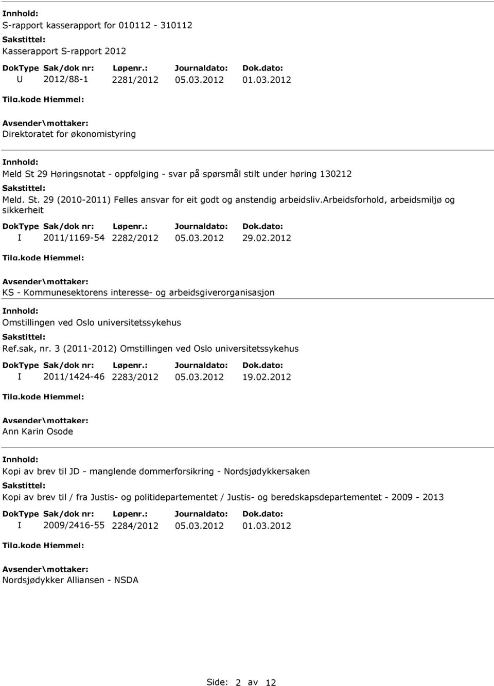 sak, nr. 3 (2011-2012) Omstillingen ved Oslo universitetssykehus 2011/1424-46 2283/2012 19.02.