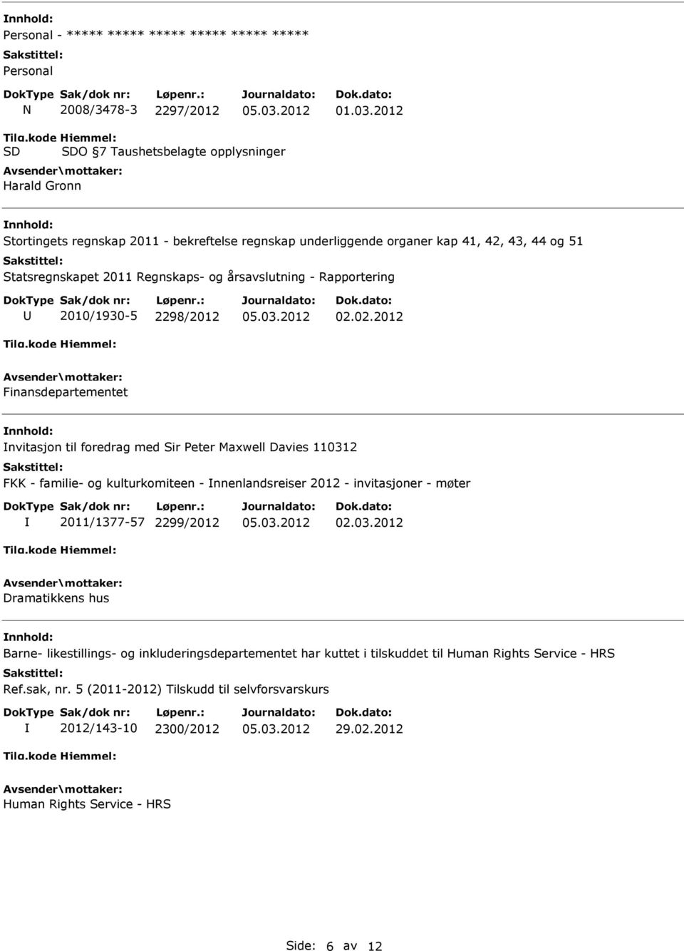 02.2012 Finansdepartementet nvitasjon til foredrag med Sir Peter Maxwell Davies 110312 FKK - familie- og kulturkomiteen - nnenlandsreiser 2012 - invitasjoner - møter 2011/1377-57 2299/2012