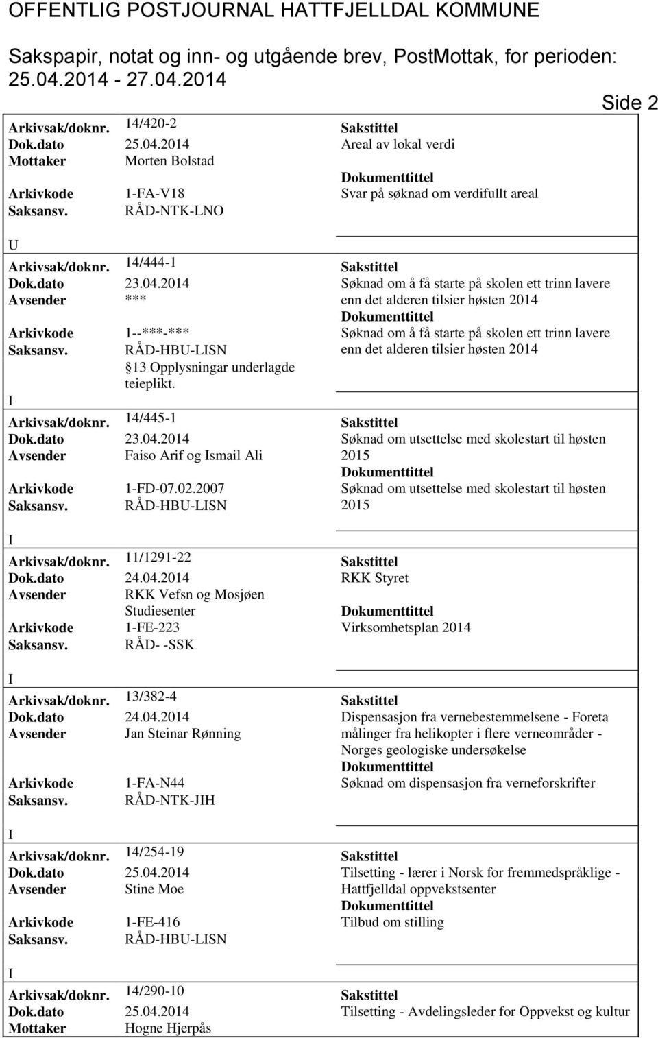 2014 Søknad om å få starte på skolen ett trinn lavere Avsender *** enn det alderen tilsier høsten 2014 Arkivkode 1--***-*** Søknad om å få starte på skolen ett trinn lavere Saksansv.