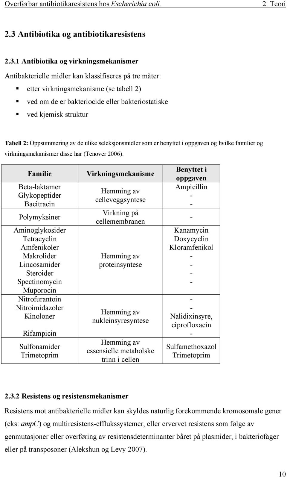 1 Antibiotika og virkningsmekanismer Antibakterielle midler kan klassifiseres på tre måter: etter virkningsmekanisme (se tabell 2) ved om de er bakteriocide eller bakteriostatiske ved kjemisk