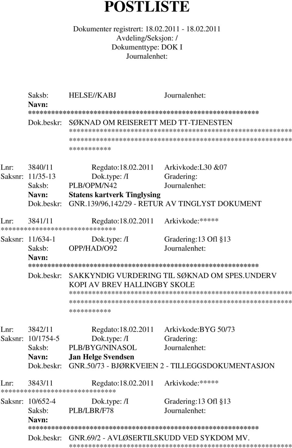 2011 Arkivkode:***** ******** Saksnr: 11/634-1 Dok.type: /I Gradering:13 Ofl 13 ** Dok.beskr: SAKKYNDIG VURDERING TIL SØKNAD OM SPES.UNDERV KOPI AV BREV HALLINGBY SKOLE Lnr: 3842/11 Regdato:18.02.