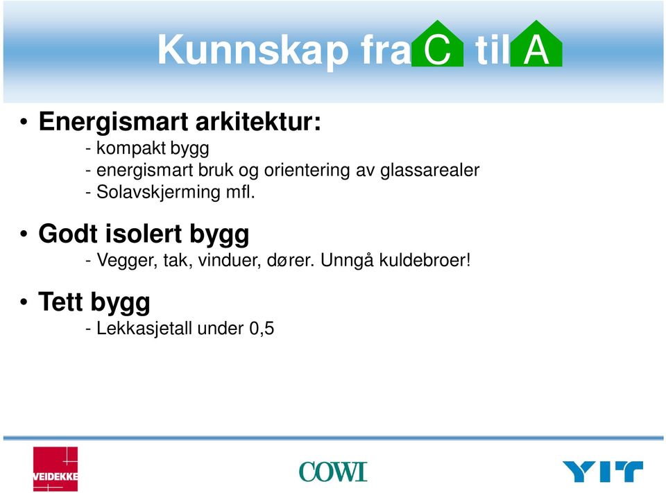 mfl. Godt isolert bygg - Vegger, tak, vinduer, dører.