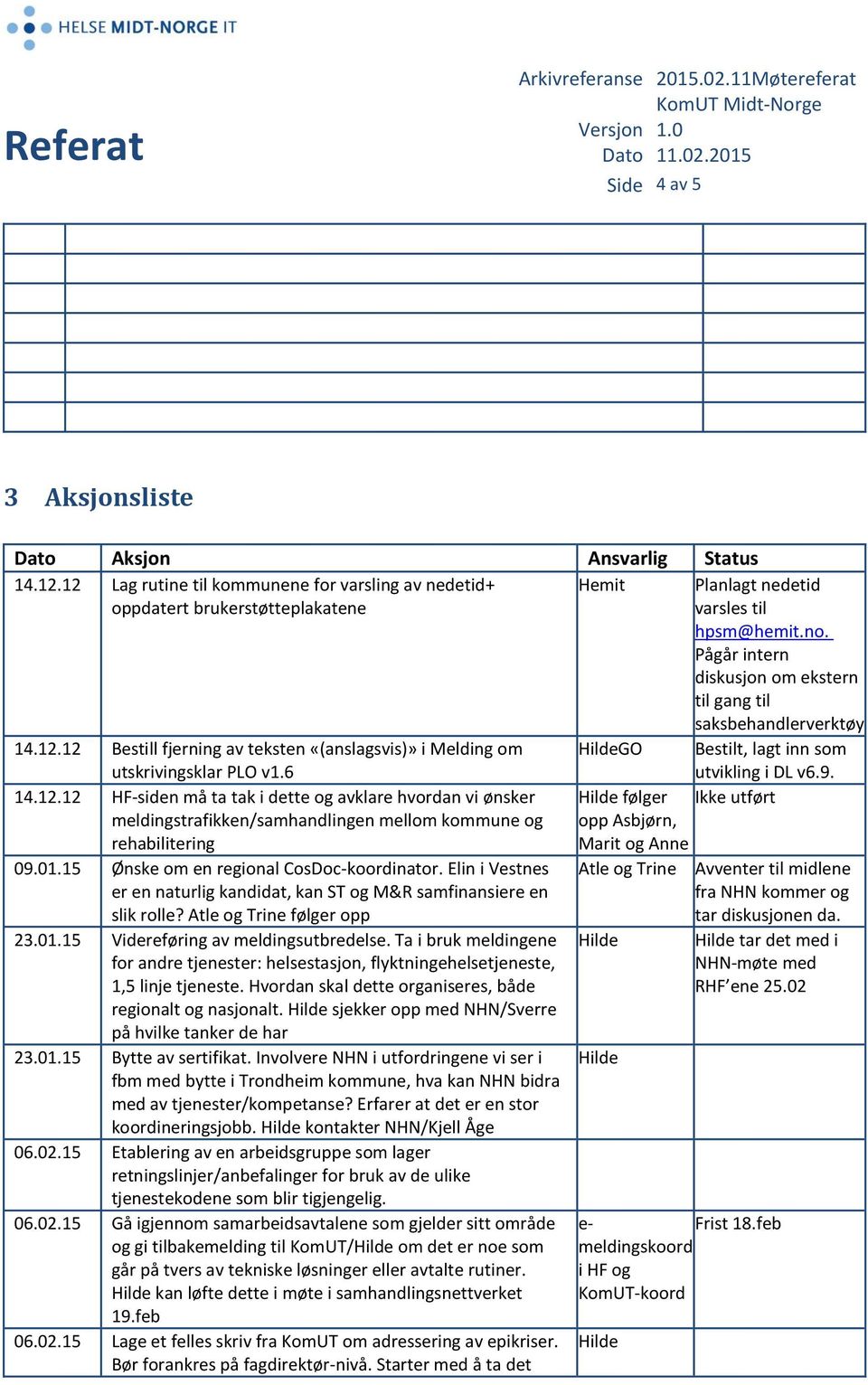 6 GO Bestilt, lagt inn som utvikling i DL v6.9. 14.12.12 HF-siden må ta tak i dette og avklare hvordan vi ønsker meldingstrafikken/samhandlingen mellom kommune og rehabilitering 09.01.