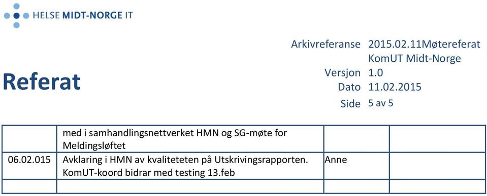 015 Avklaring i HMN av kvaliteteten på