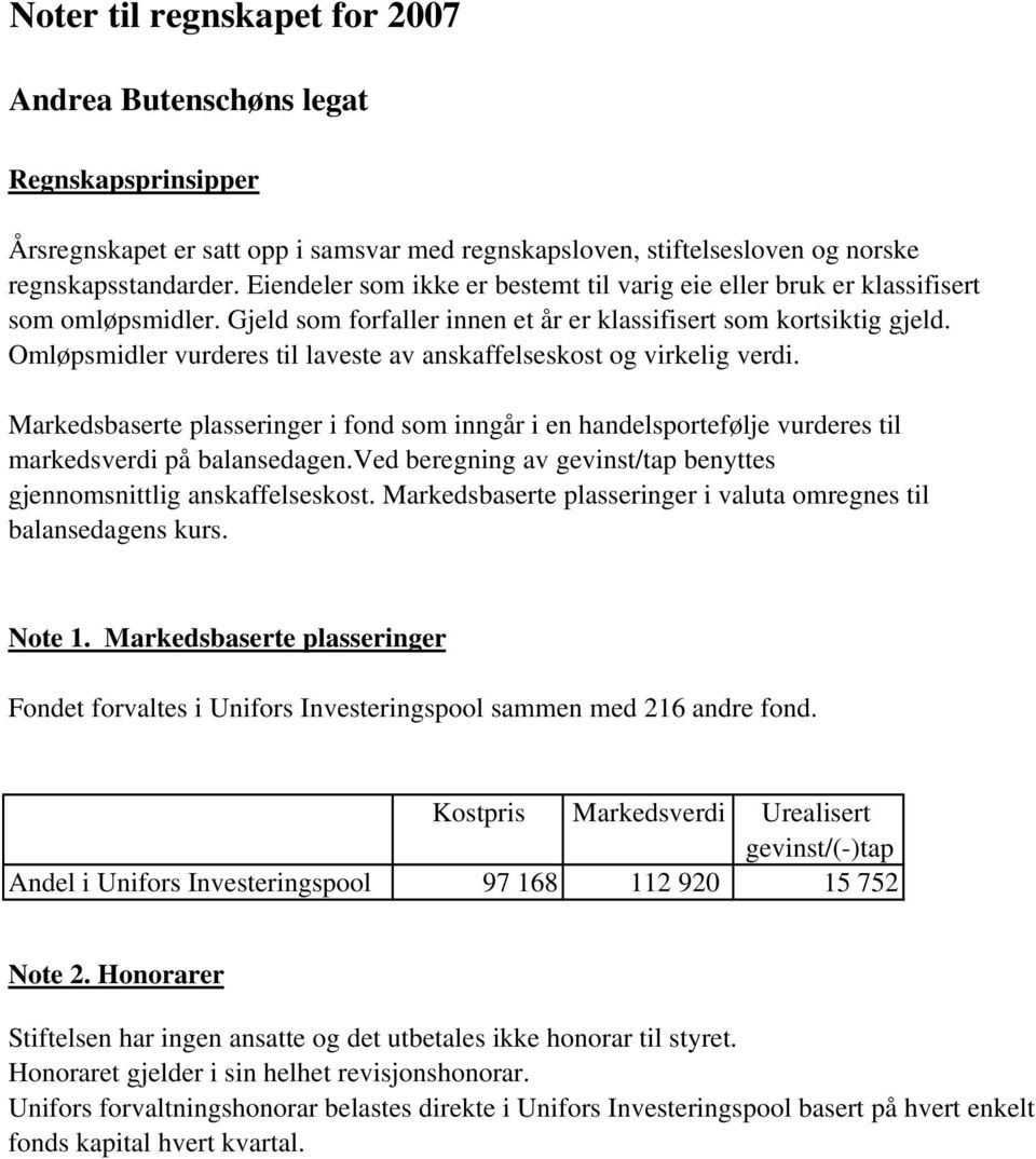 Omløpsmidler vurderes til laveste av anskaffelseskost og virkelig verdi. Markedsbaserte plasseringer i fond som inngår i en handelsportefølje vurderes til markedsverdi på balansedagen.