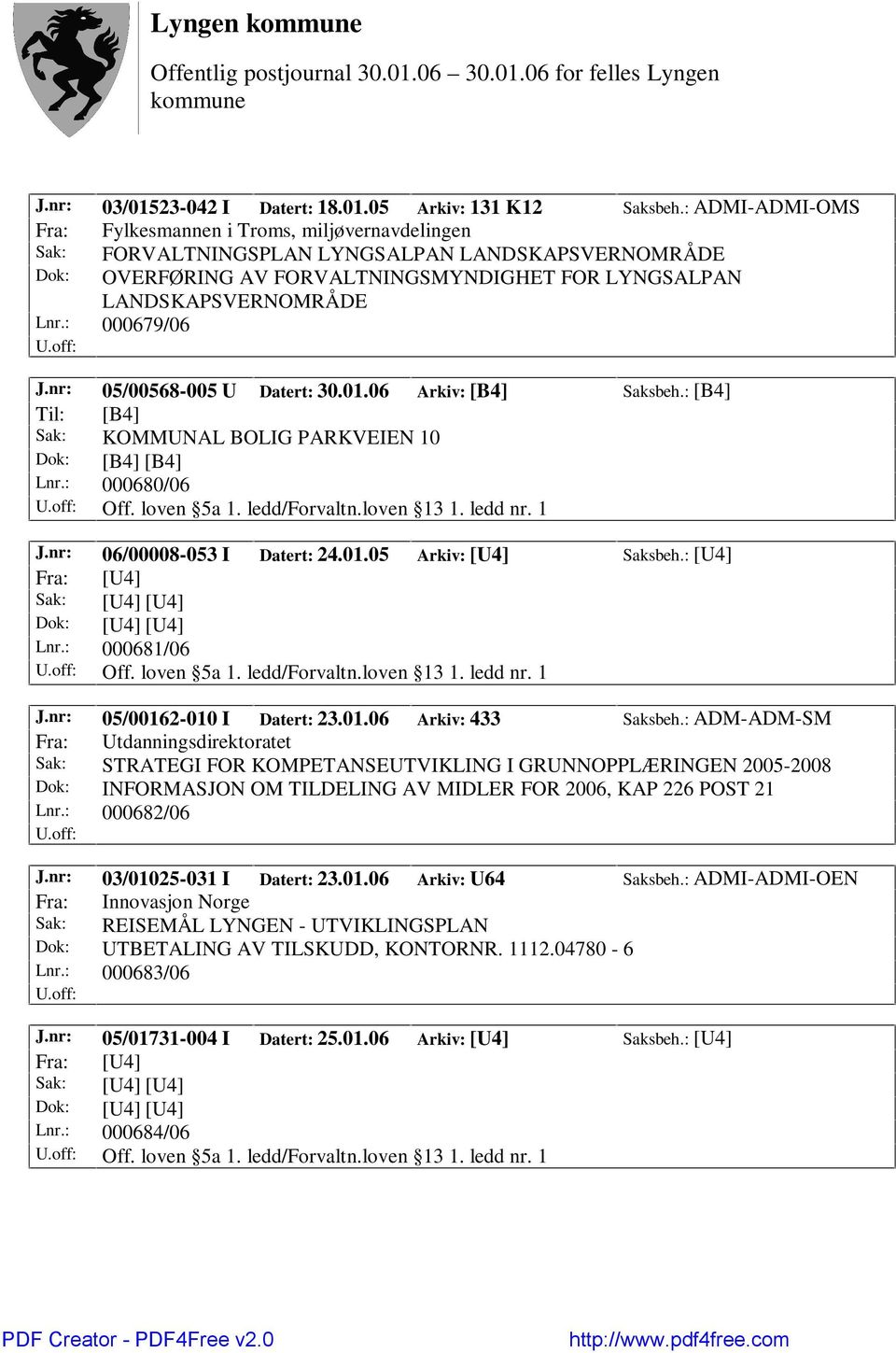 : 000679/06 J.nr: 05/00568-005 U Datert: 30.01.06 Arkiv: [B4] Saksbeh.: [B4] Til: [B4] Sak: KOMMUNAL BOLIG PARKVEIEN 10 Dok: [B4] [B4] Lnr.: 000680/06 Off. loven 5a 1. ledd/forvaltn.loven 13 1.