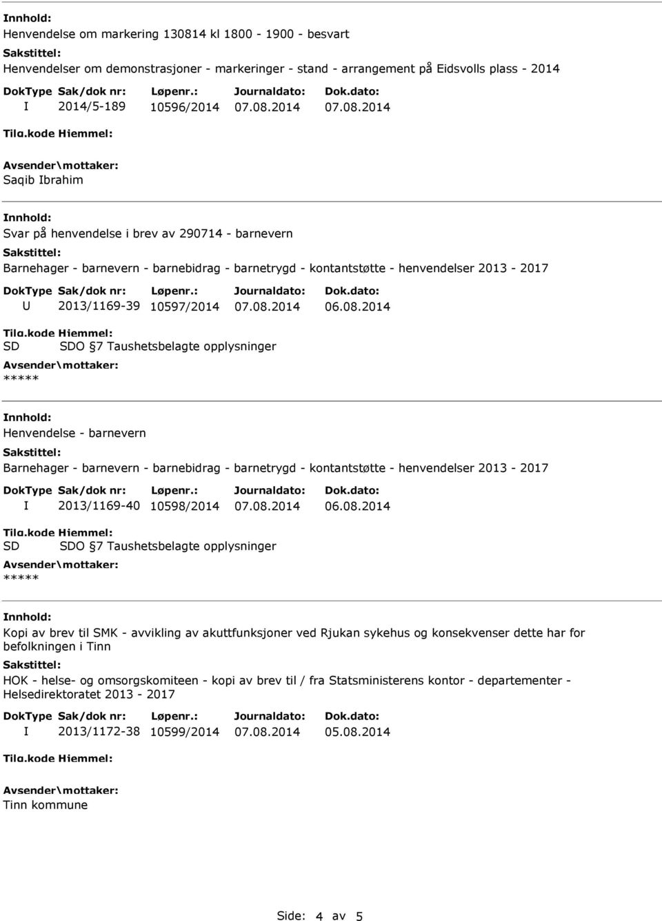 - kontantstøtte - henvendelser 2013-2017 2013/1169-40 10598/2014 O 7 Taushetsbelagte opplysninger ***** nnhold: Kopi av brev til SMK - avvikling av akuttfunksjoner ved Rjukan sykehus og konsekvenser