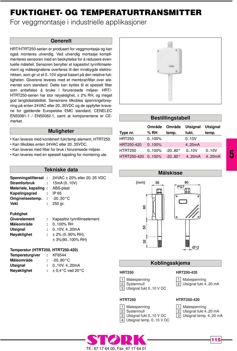 Sensoren benytter et kapasitivt tynnfilmselement og målesignalene overføres til den innebygde elektronikken, som gir ut et 0..0V signal basert på den relative fuktigheten.