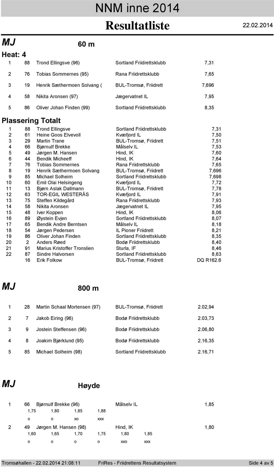 0 0 m Heat: 88 Trnd Ellingsve (9) Srtland Friidrettsklubb 7, 7 Tbias Smmernes (9) Rana Friidrettsklubb 7, 9 Henrik Sæthermen Slvang ( BUL-Trmsø, Friidrett 7,9 8 Nikita Arnsen (97) Jægervatnet IL 7,9