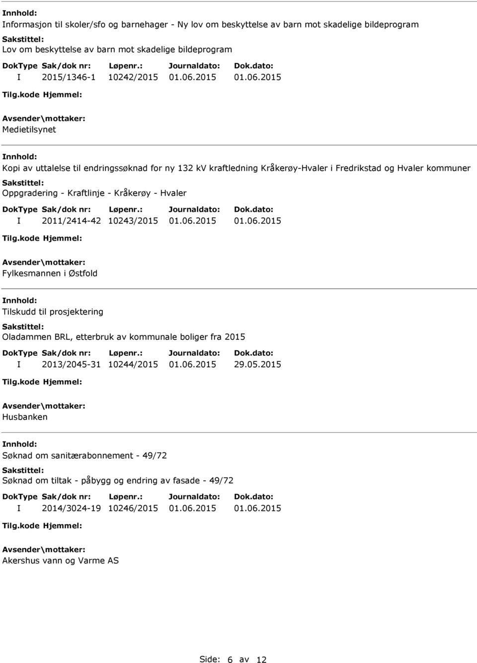 Kråkerøy - Hvaler 2011/2414-42 10243/2015 Fylkesmannen i Østfold nnhold: Tilskudd til prosjektering Oladammen BRL, etterbruk av kommunale boliger fra 2015 2013/2045-31