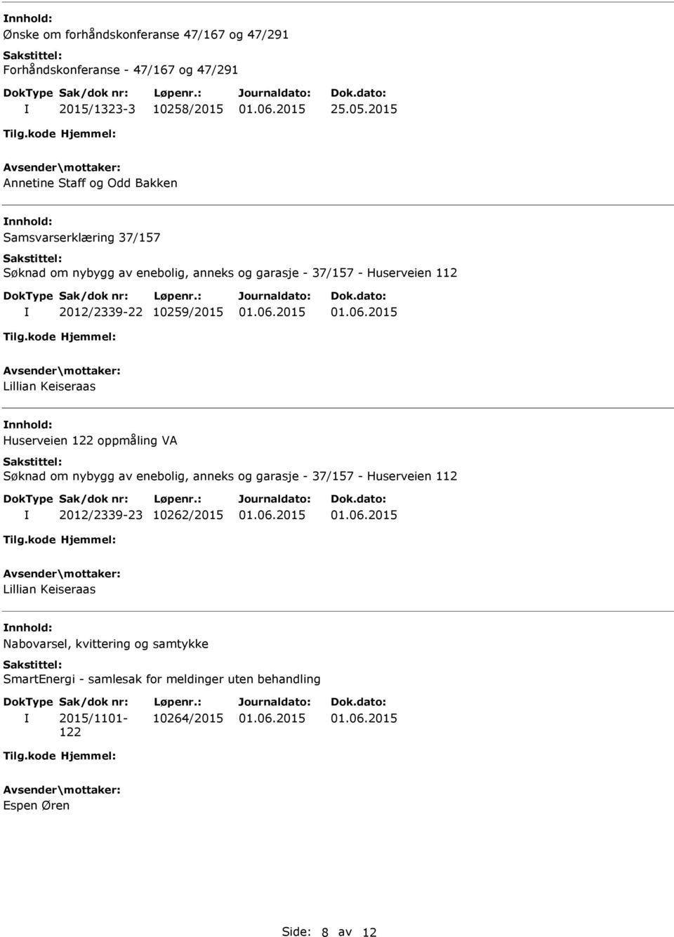 2012/2339-22 10259/2015 Lillian Keiseraas nnhold: Huserveien 122 oppmåling VA Søknad om nybygg av enebolig, anneks og garasje - 37/157 - Huserveien