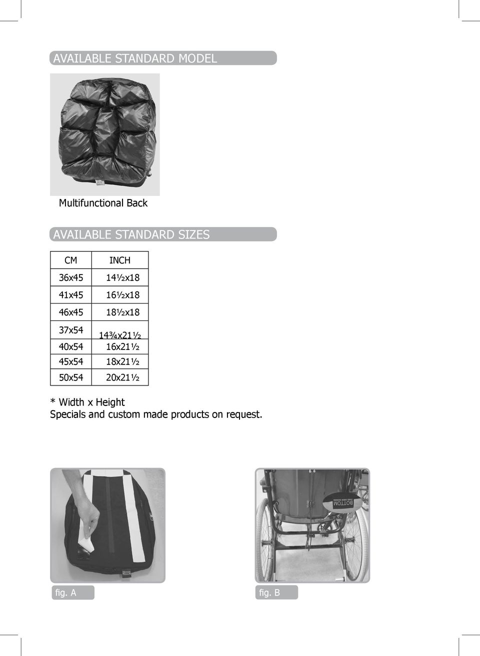 37x54 14¾x21½ 40x54 16x21½ 45x54 18x21½ 50x54 20x21½ * Width