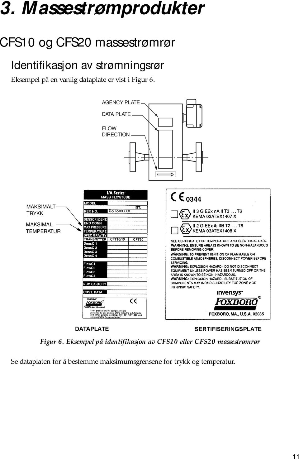 AGENCY PLATE DATA PLATE FLOW DIRECTION MAKSIMALT TRYKK 0313xxxxx MAKSIMAL TEMPERATUR DATAPLATE