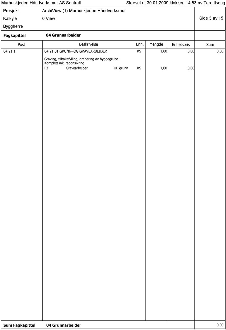 01 GRUNN- OG GRAVEARBEIDER RS 1,00 0,00 0,00 Graving,