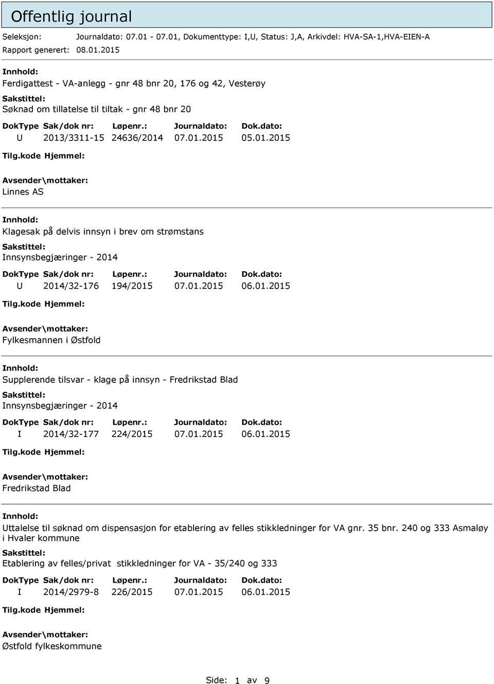 01.2015 Linnes AS Klagesak på delvis innsyn i brev om strømstans nnsynsbegjæringer - 2014 2014/32-176 194/2015 Fylkesmannen i Østfold Supplerende tilsvar - klage på innsyn - Fredrikstad Blad