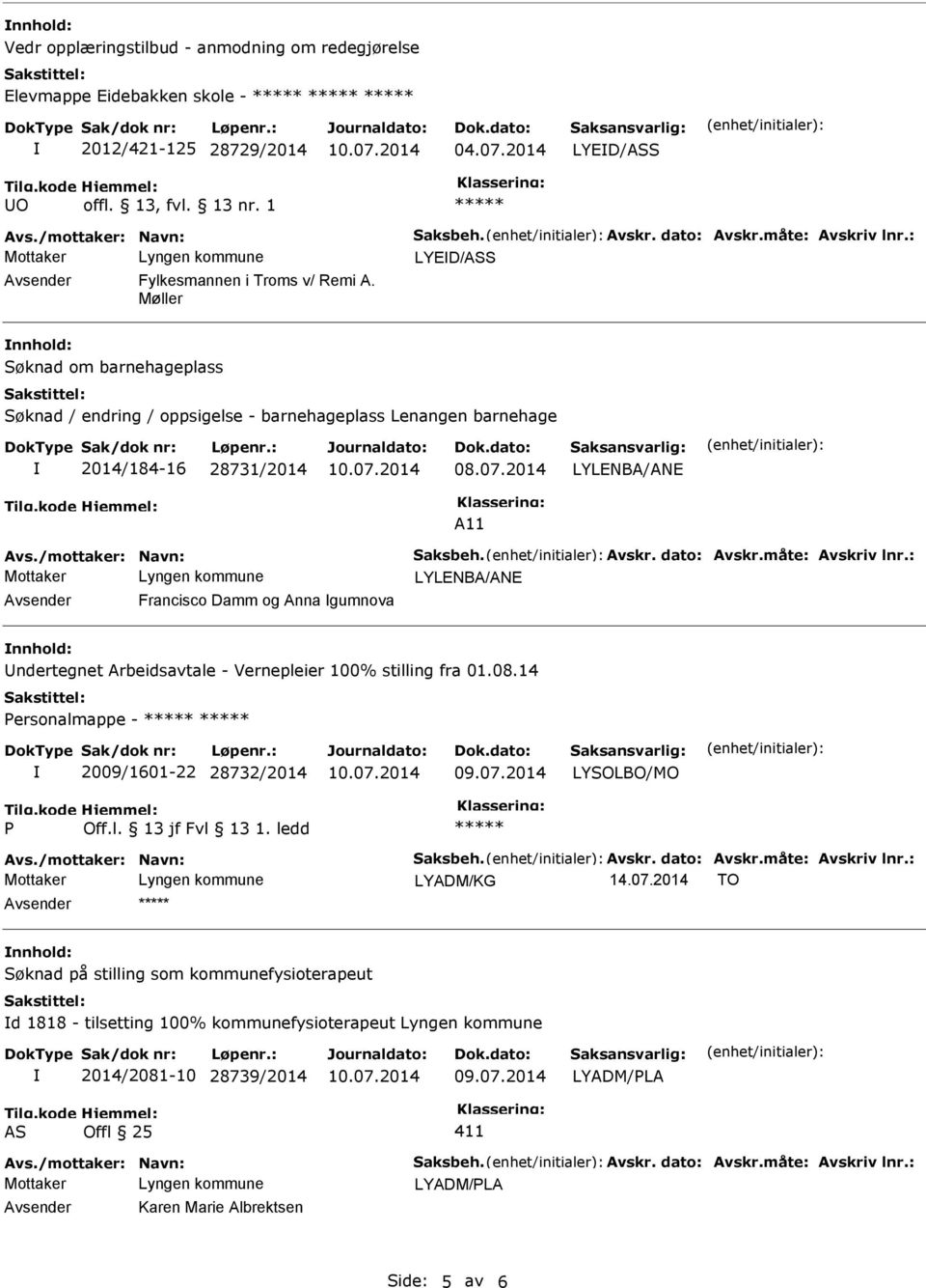 /mottaker: Navn: Saksbeh. Avskr. dato: Avskr.måte: Avskriv lnr.: Francisco Damm og Anna gumnova ndertegnet Arbeidsavtale - Vernepleier 100% stilling fra 01.08.