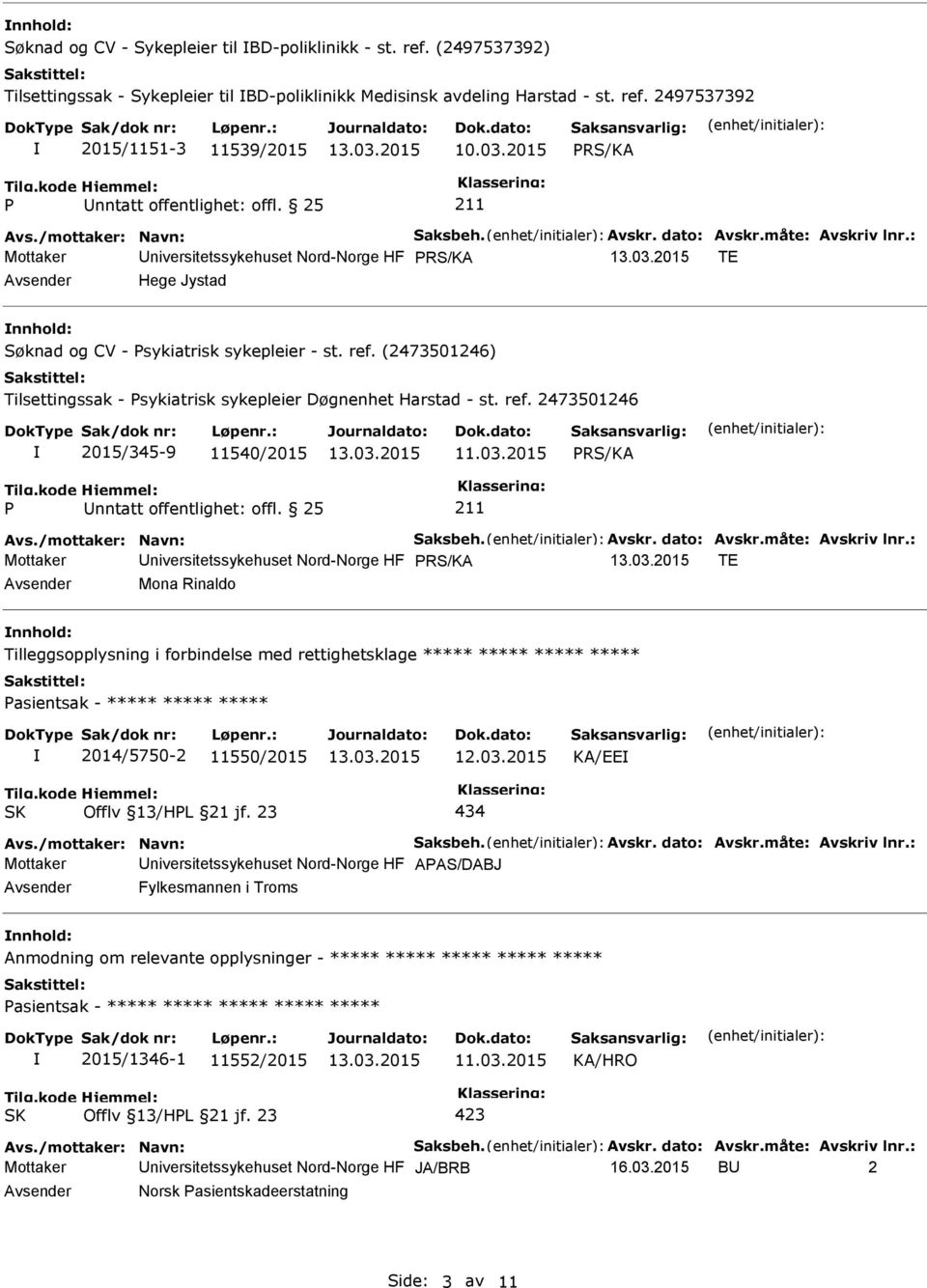 (2473501246) Tilsettingssak - sykiatrisk sykepleier Døgnenhet Harstad - st. ref. 2473501246 2015/345-9 11540/2015 nntatt offentlighet: offl. 25 Avs./mottaker: Navn: Saksbeh. Avskr. dato: Avskr.