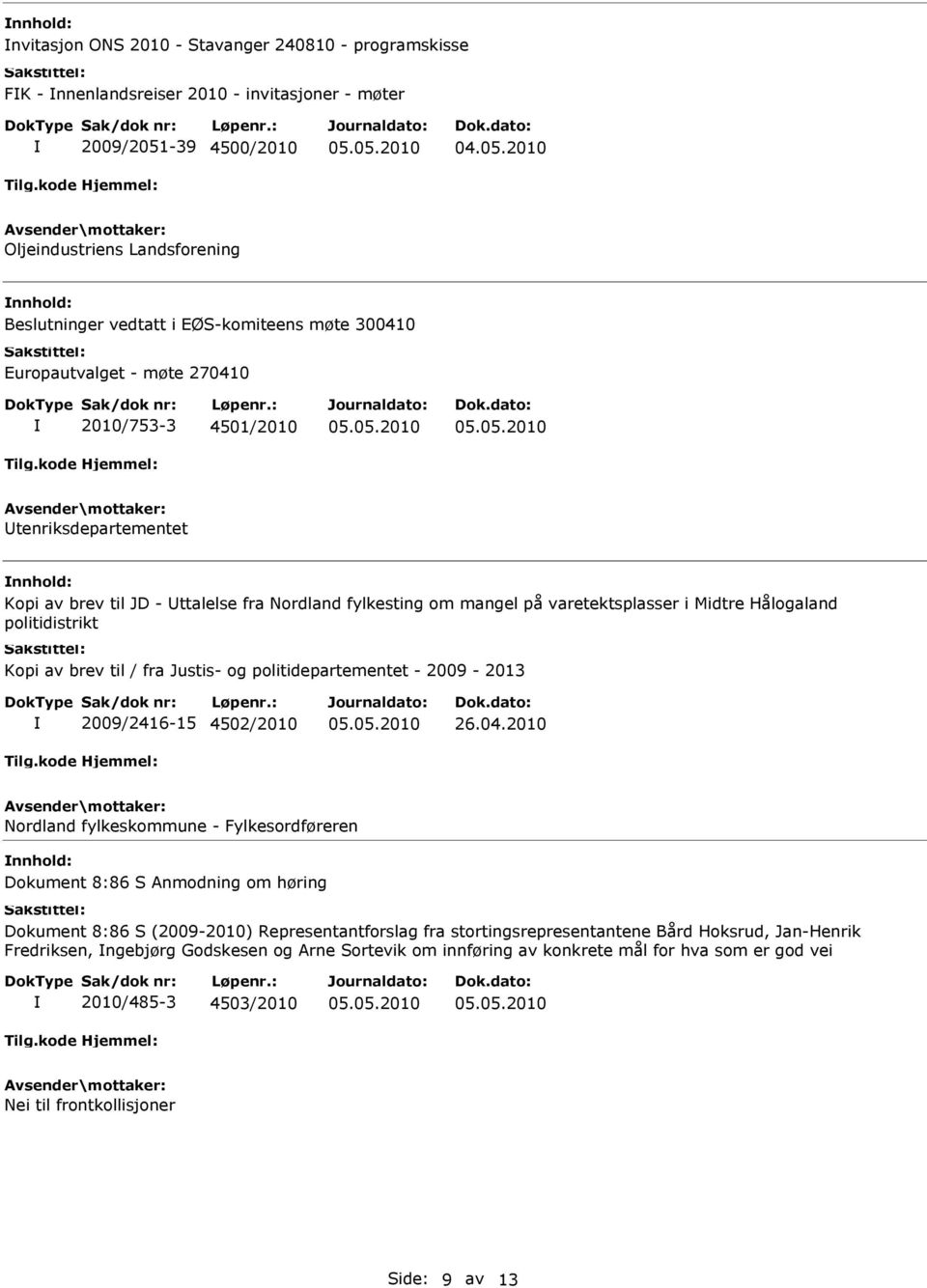 Kopi av brev til / fra Justis- og politidepartementet - 2009-2013 2009/2416-15 4502/2010 26.04.