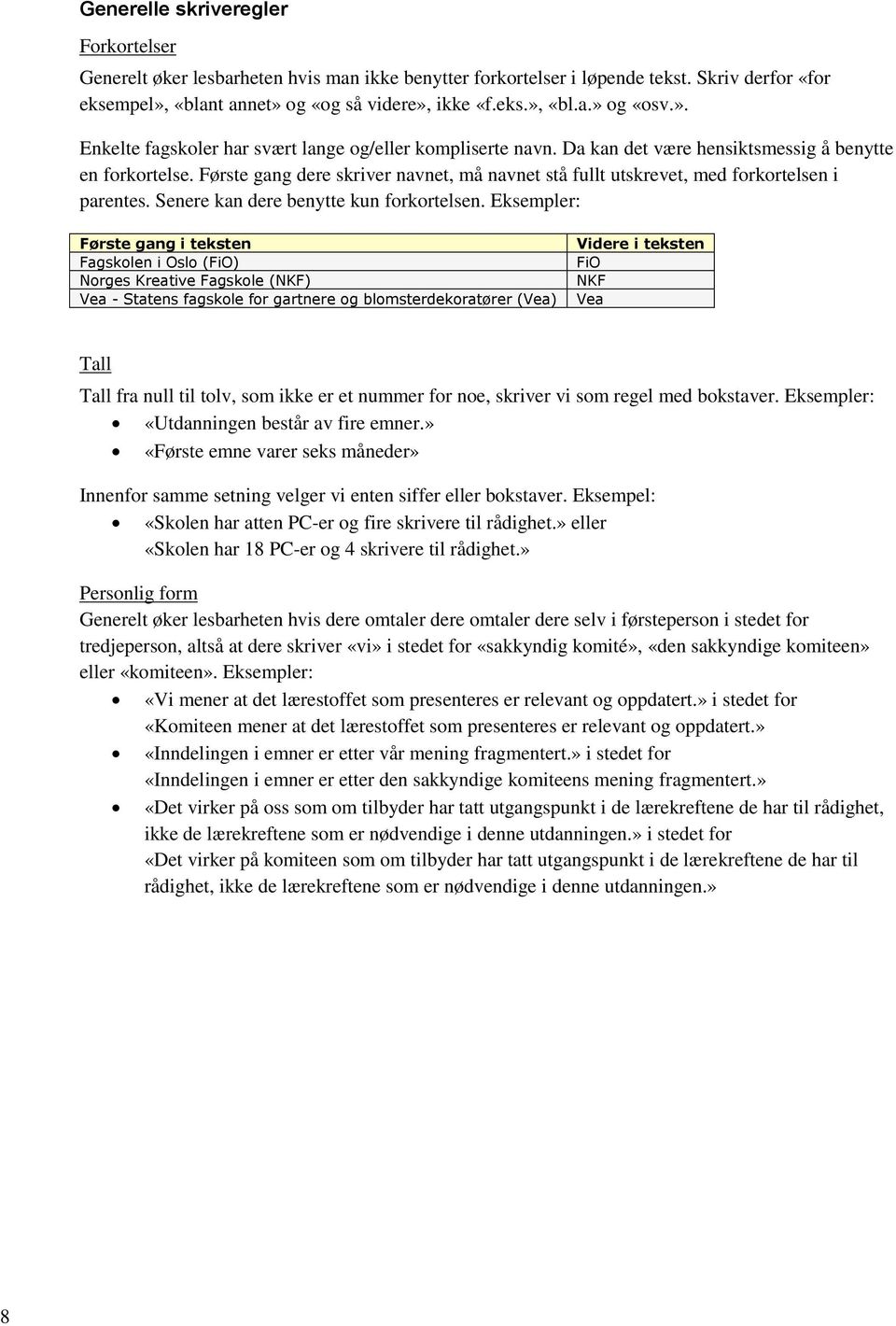 Første gang dere skriver navnet, må navnet stå fullt utskrevet, med forkortelsen i parentes. Senere kan dere benytte kun forkortelsen.