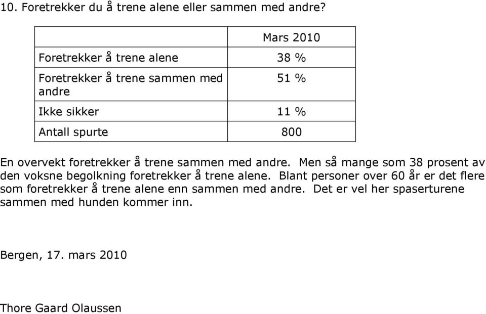 trene sammen med andre. Men så mange som 38 prosent av den voksne begolkning foretrekker å trene alene.