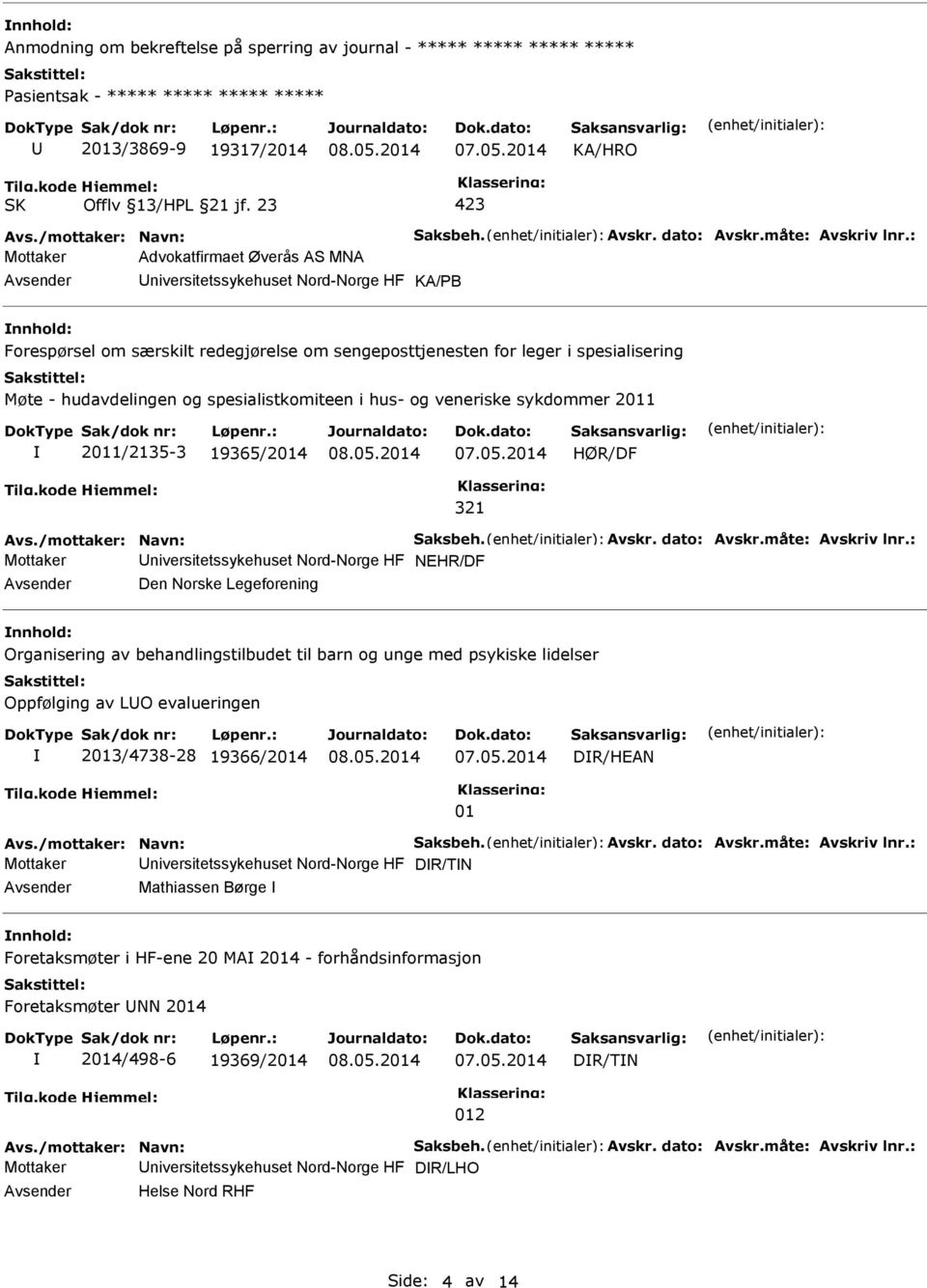 spesialistkomiteen i hus- og veneriske sykdommer 2011 2011/2135-3 19365/2014 HØR/DF 321 Avs./mottaker: Navn: Saksbeh. Avskr. dato: Avskr.måte: Avskriv lnr.