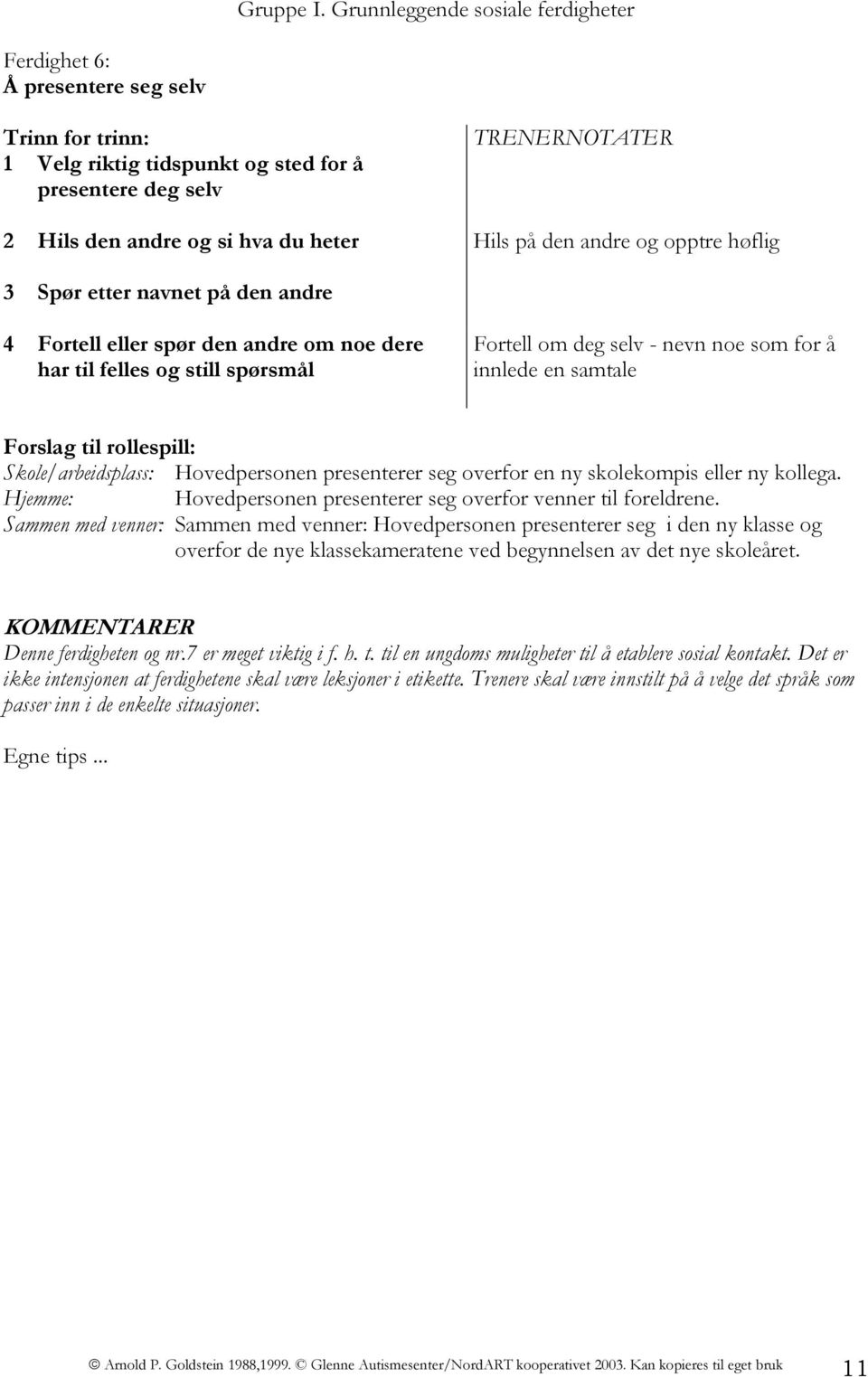 Spør etter navnet på den andre 4 Fortell eller spør den andre om noe dere har til felles og still spørsmål Fortell om deg selv - nevn noe som for å innlede en samtale Skole/arbeidsplass: