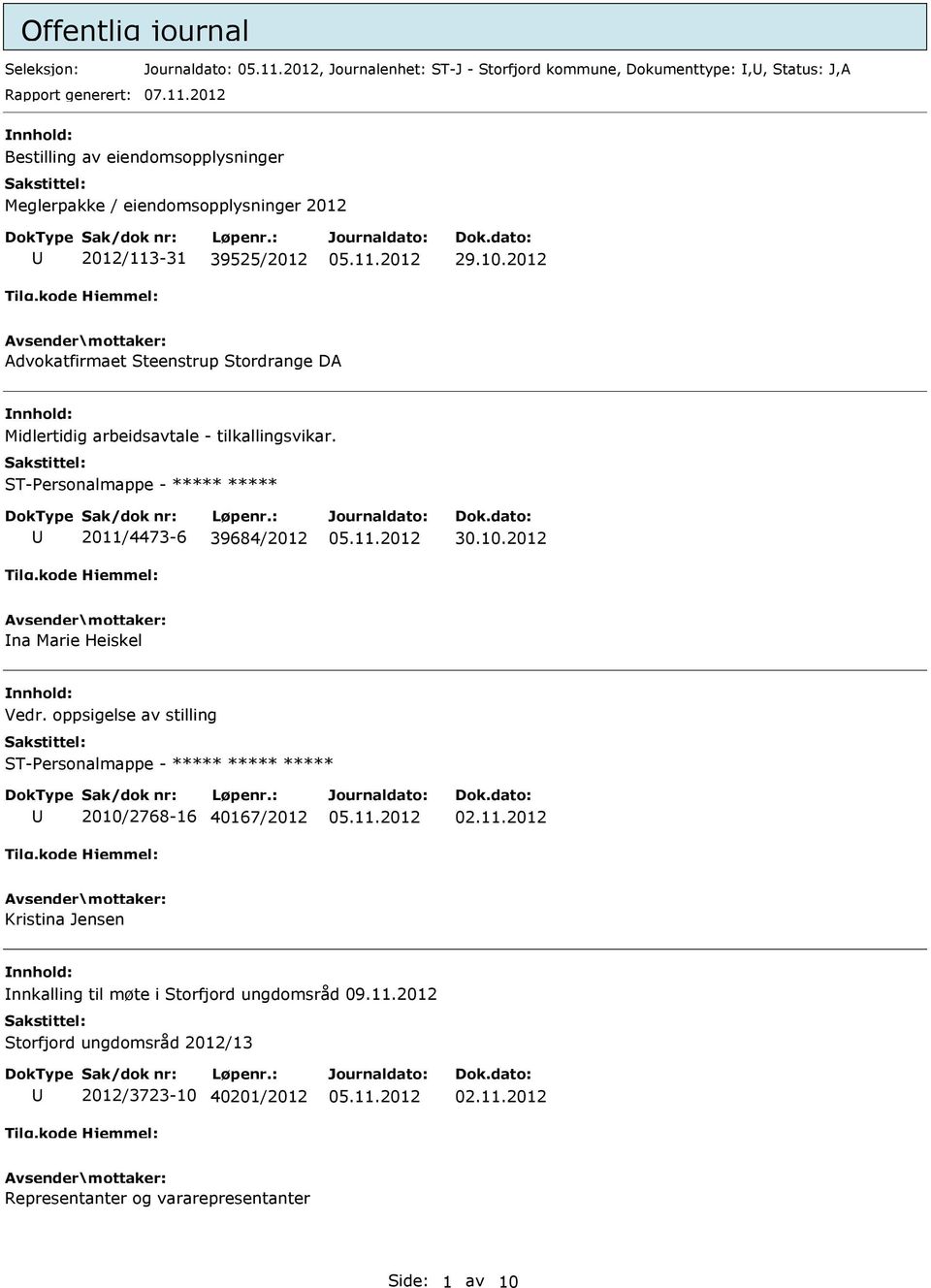 2012 Advokatfirmaet Steenstrup Stordrange DA Midlertidig arbeidsavtale - tilkallingsvikar. 2011/4473-6 39684/2012 30.10.2012 na Marie Heiskel Vedr.