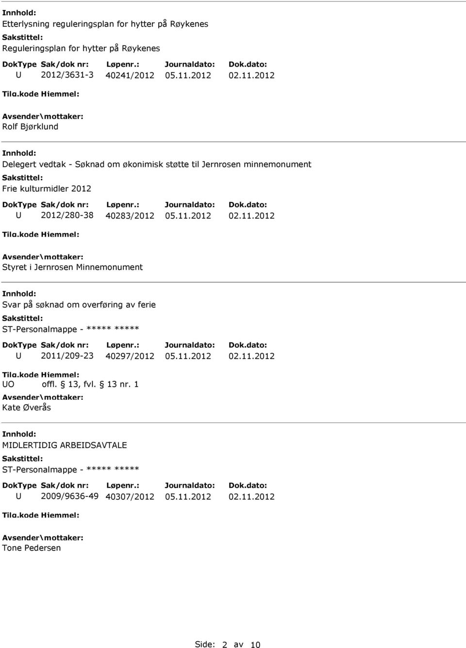 kulturmidler 2012 2012/280-38 40283/2012 Styret i Jernrosen Minnemonument Svar på søknad om overføring av