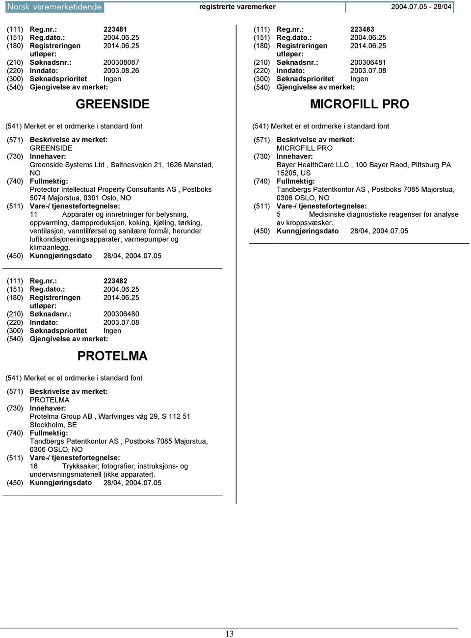 26 GREENSIDE GREENSIDE Greenside Systems Ltd, Saltnesveien 21, 1626 Manstad, Protector Intellectual Property Consultants AS, Postboks 5074 Majorstua, 0301 Oslo, 11 Apparater og innretninger for