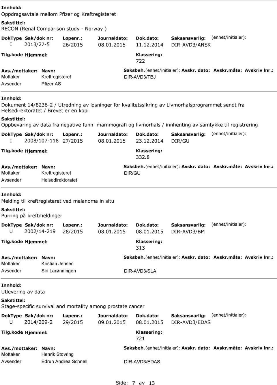 negative funn mammografi og livmorhals / innhenting av samtykke til registrering 2008/107-118 27/2015 23.12.2014 DR/G 332.