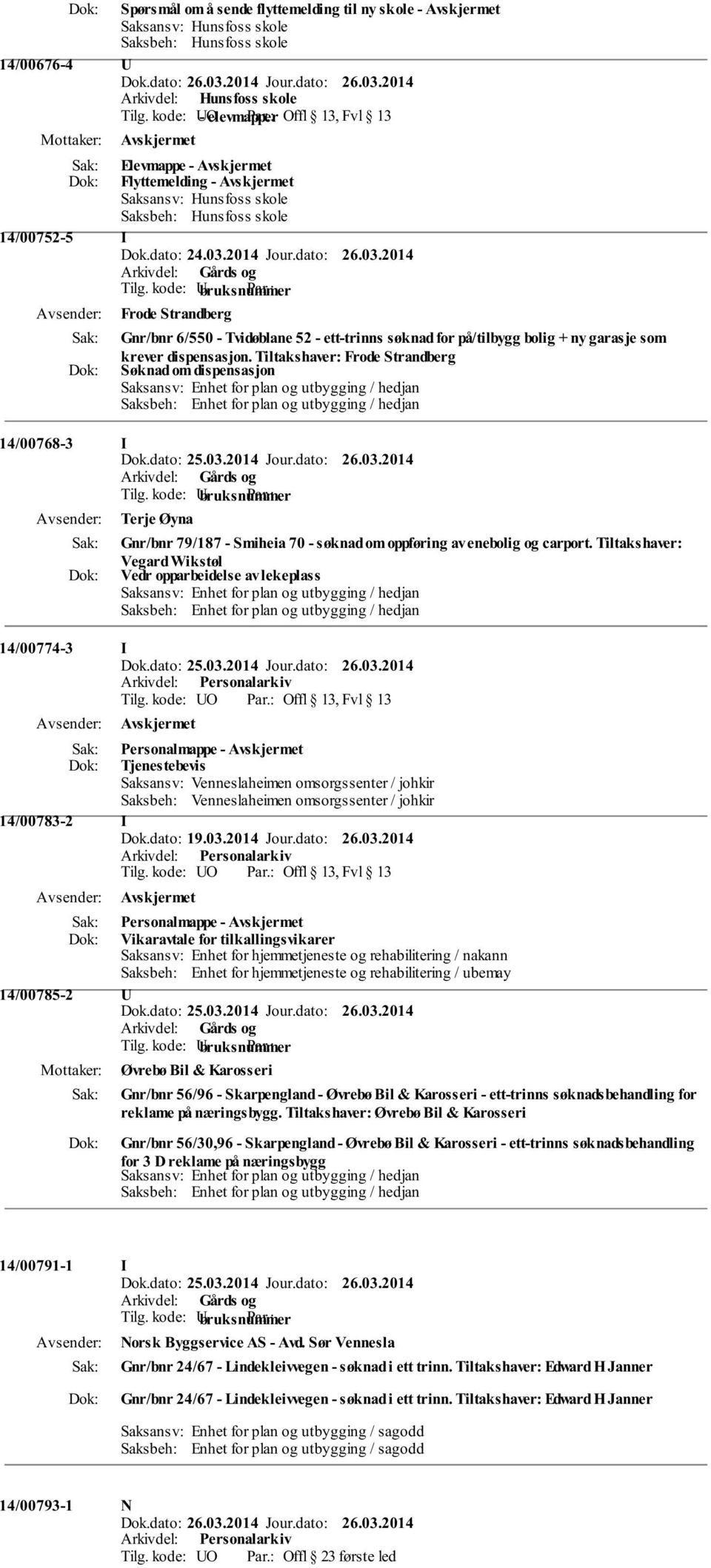 2014 Jour.dato: 26.03.2014 Frode Strandberg Gnr/bnr 6/550 - Tvidøblane 52 - ett-trinns søknad for på/tilbygg bolig + ny garasje som krever dispensasjon.