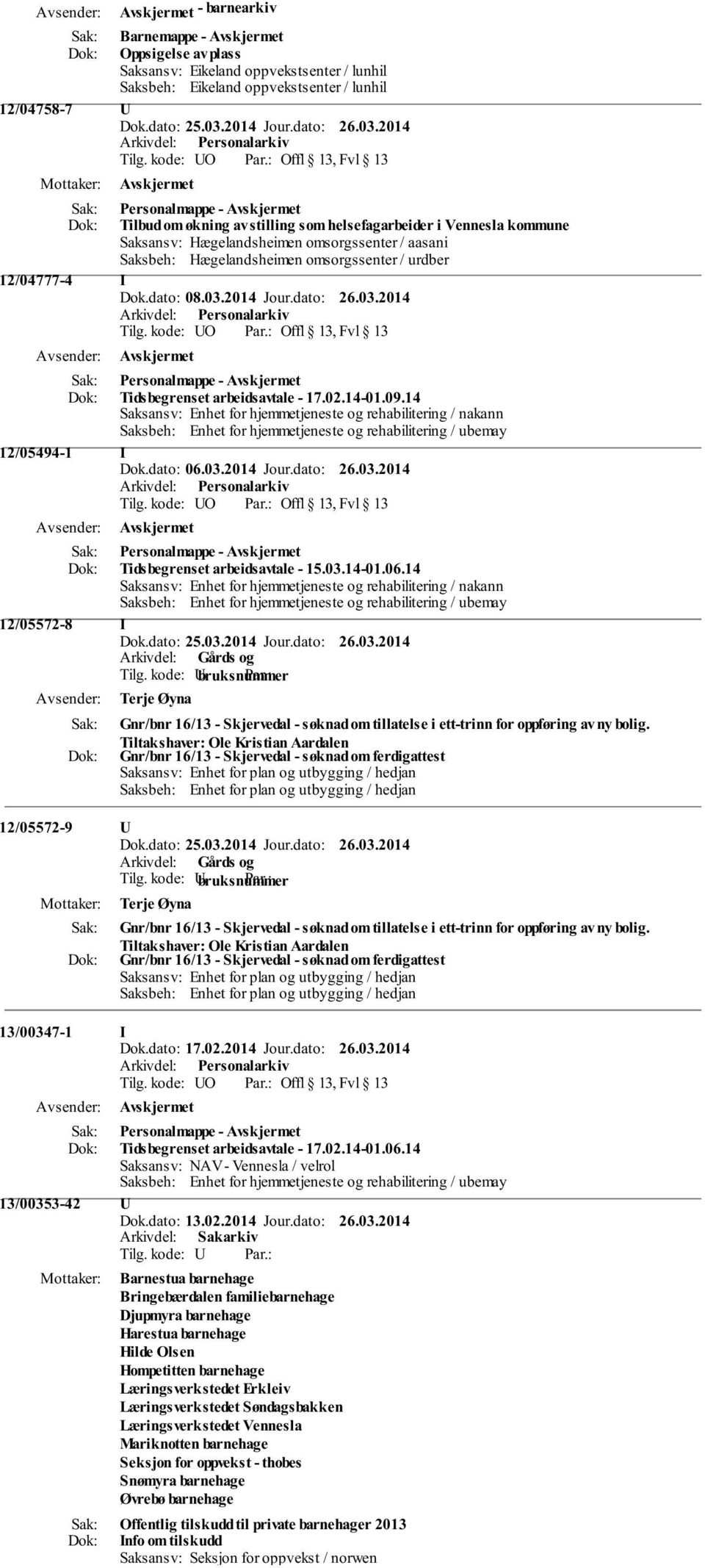 2014 Jour.dato: 26.03.2014 Personalmappe - Tidsbegrenset arbeidsavtale - 17.02.14-01.09.14 12/05494-1 I Dok.dato: 06.