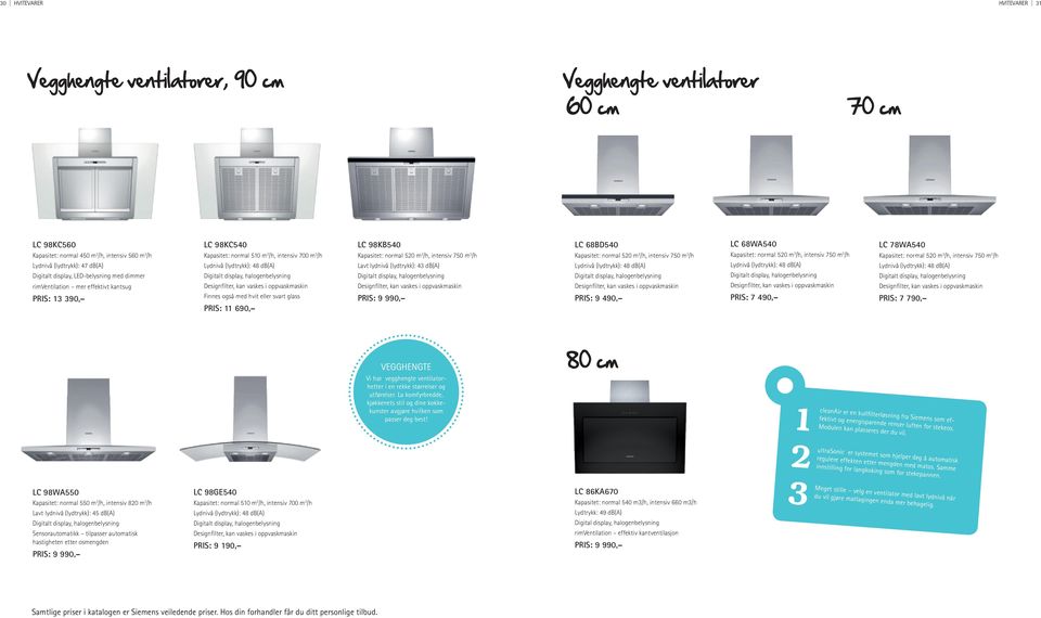 halogenbelysning Designfilter, kan vaskes i oppvaskmaskin Finnes også med hvit eller svart glass PRIS: 11 690, LC 98KB540 Kapasitet: normal 520 m 3 /h, intensiv 750 m 3 /h Lavt lydnivå (lydtrykk): 43