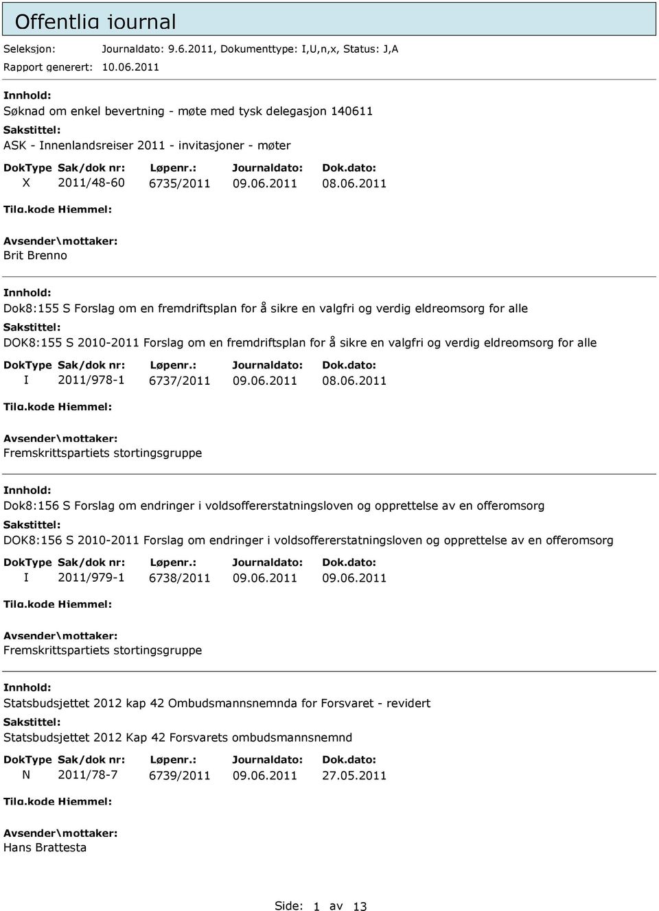 sikre en valgfri og verdig eldreomsorg for alle DOK8:155 S 2010-2011 Forslag om en fremdriftsplan for å sikre en valgfri og verdig eldreomsorg for alle 2011/978-1 6737/2011 Fremskrittspartiets