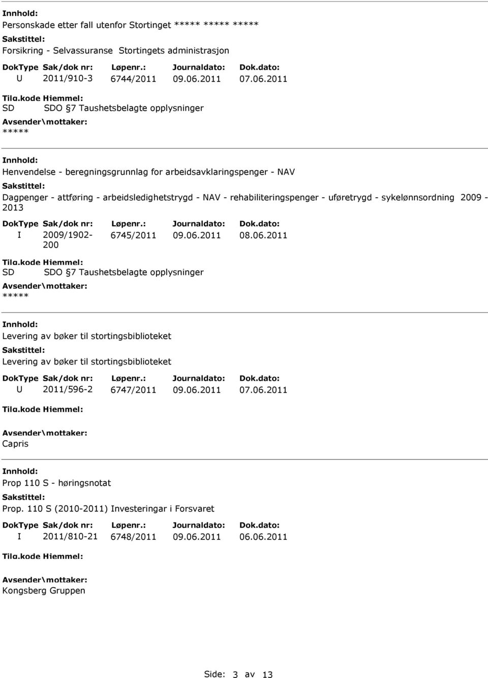 rehabiliteringspenger - uføretrygd - sykelønnsordning 2009-2013 2009/1902-200 6745/2011 Tilg.