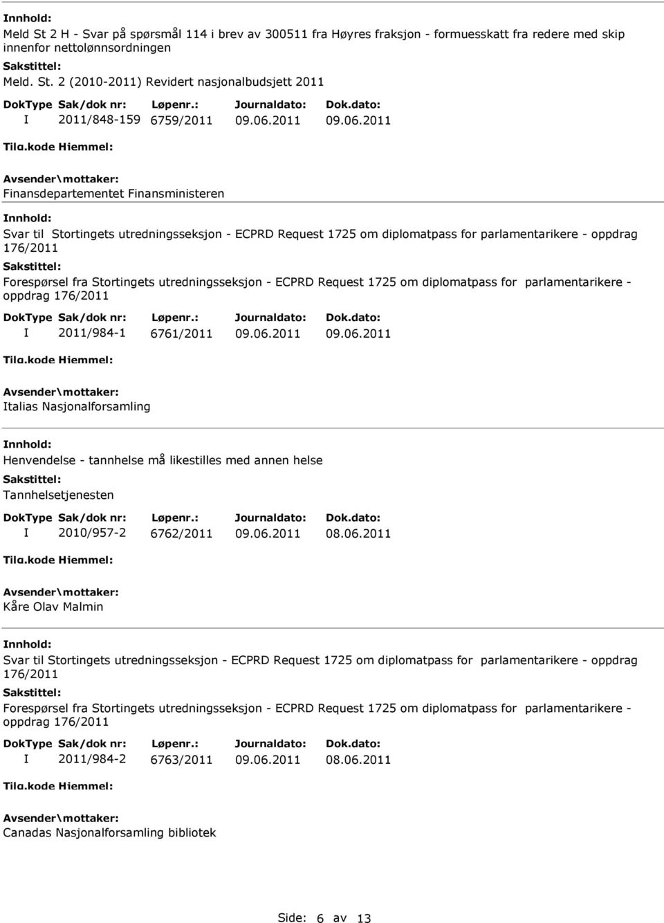 2 (2010-2011) Revidert nasjonalbudsjett 2011 2011/848-159 6759/2011 Finansdepartementet Finansministeren 2011/984-1