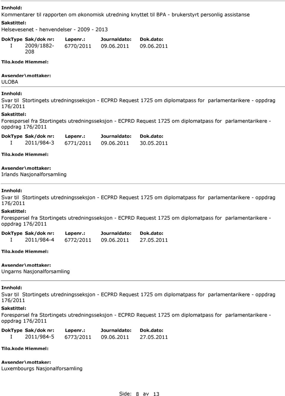 2011/984-3 6771/2011 30.05.2011 rlands asjonalforsamling 2011/984-4 6772/2011 27.05.2011 ngarns asjonalforsamling 2011/984-5 6773/2011 27.